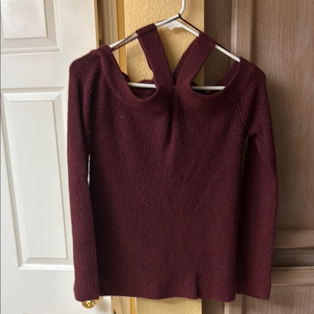 1. State Red Off-the-Shoulder Sweater with Knit Detail